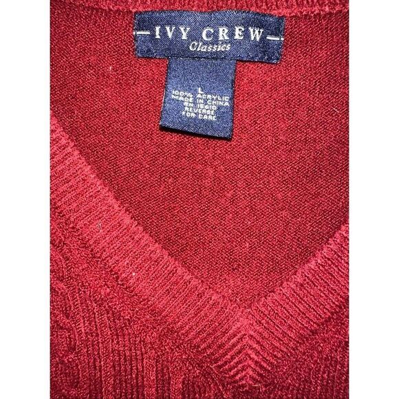 Ivy Crew Classic Dark Cranberry  V-Neck Sweater Vest Cottagecore Preppy Men's L - Picture 1 of 6
